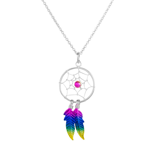 Rainbow Dreamcatcher Necklace - Sterling Silver