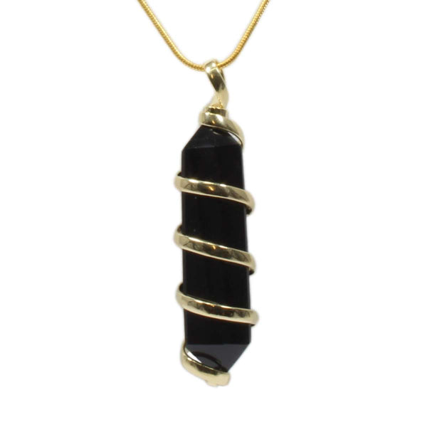 Black Obsidian Point with Gold Spiral Pendant & Chain