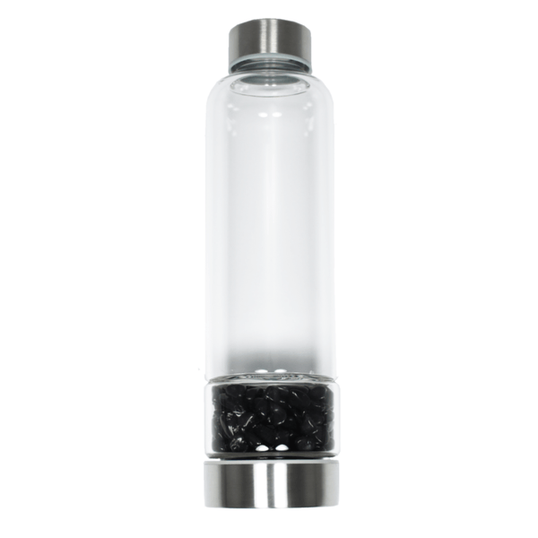 Glass Crystal Water Bottle - Black Obsidian for Protection and Cleansing