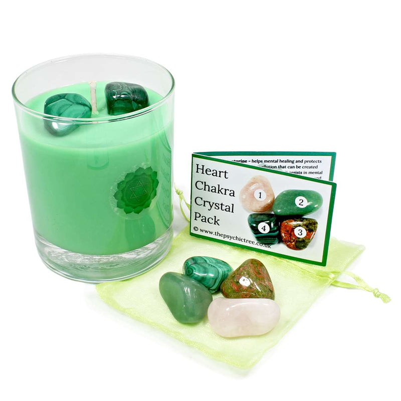 Heart Chakra Healing Crystal & Candle Combination Pack