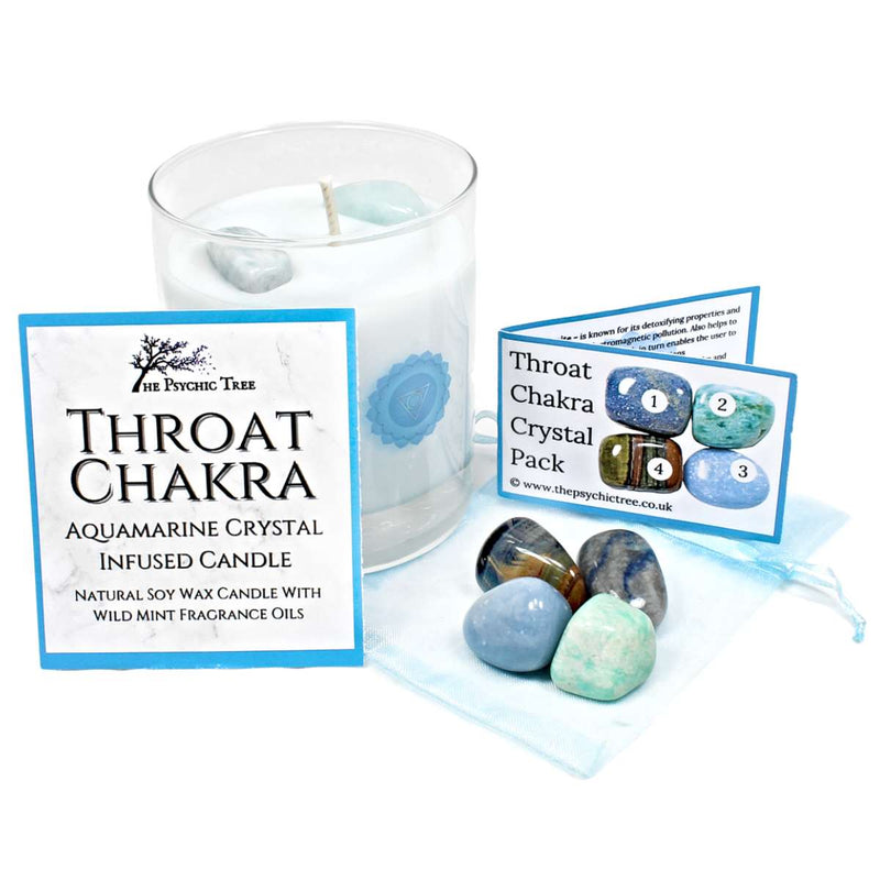Throat Chakra Healing Crystal & Candle Combination Pack