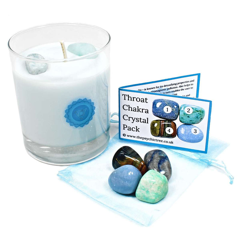 Throat Chakra Healing Crystal & Candle Combination Pack