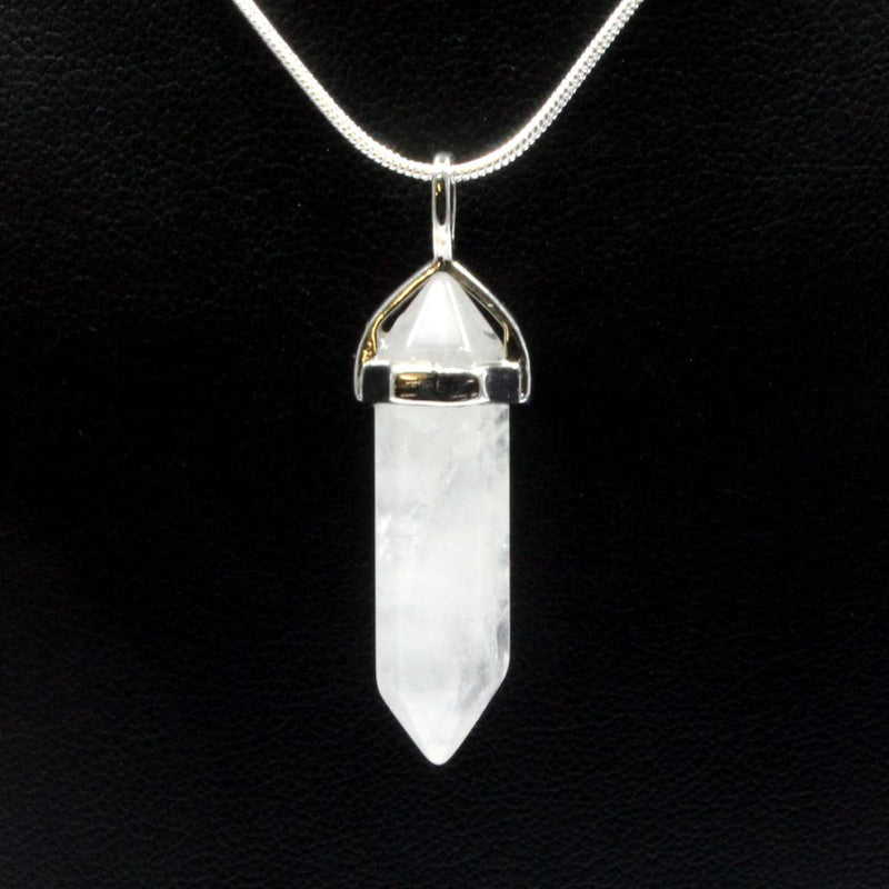 Clear Quartz Crystal Point Pendant With Chain