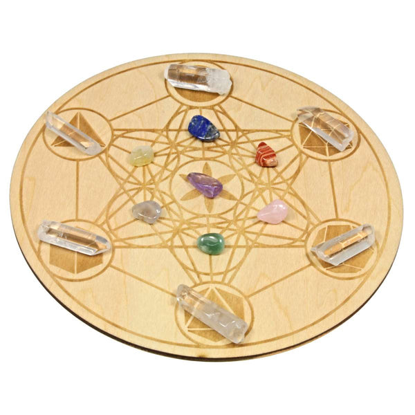 Mini Chakra Crystal & Wooden Geometric Crystal Grid Set