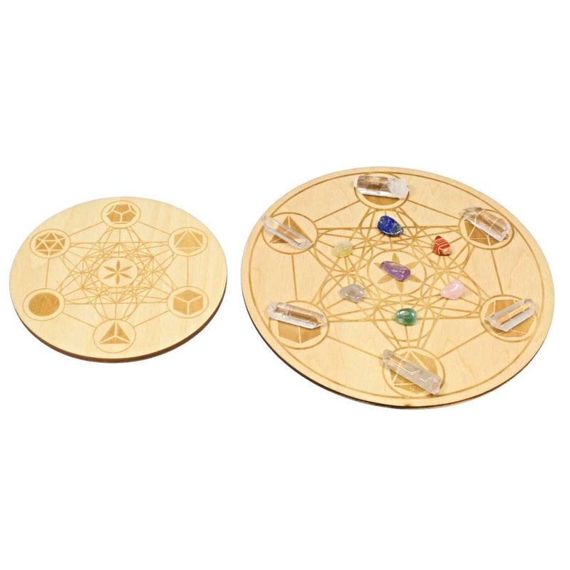 Mini Chakra Crystal & Wooden Geometric Crystal Grid Set