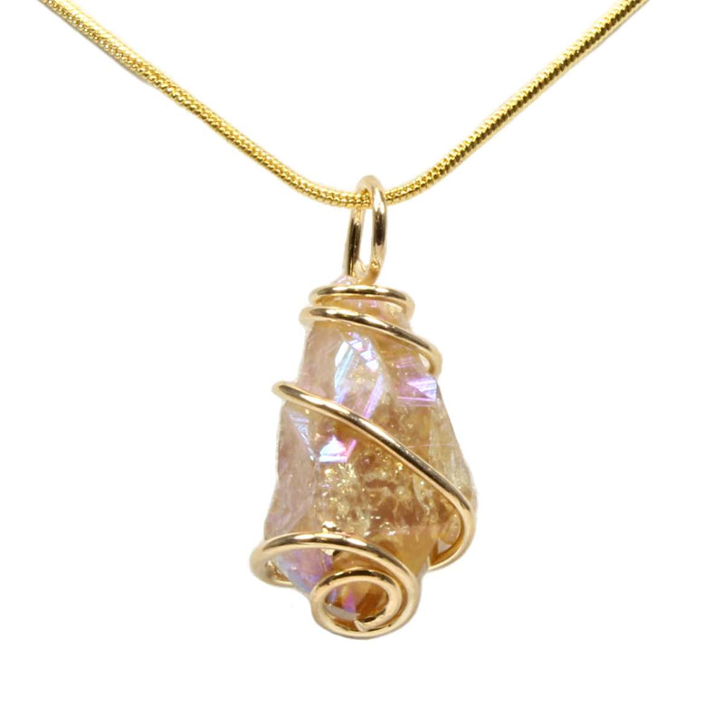 Citrine Aura Point with Gold Spiral Pendant & Chain