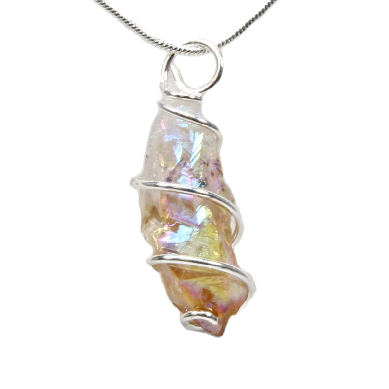 Citrine Aura Point with Silver Spiral Pendant & Chain