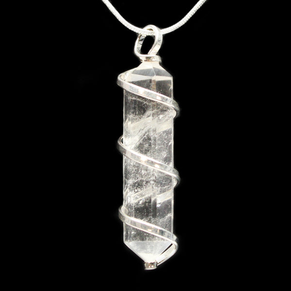Clear Quartz Point with Spiral Pendant with Silver Chain