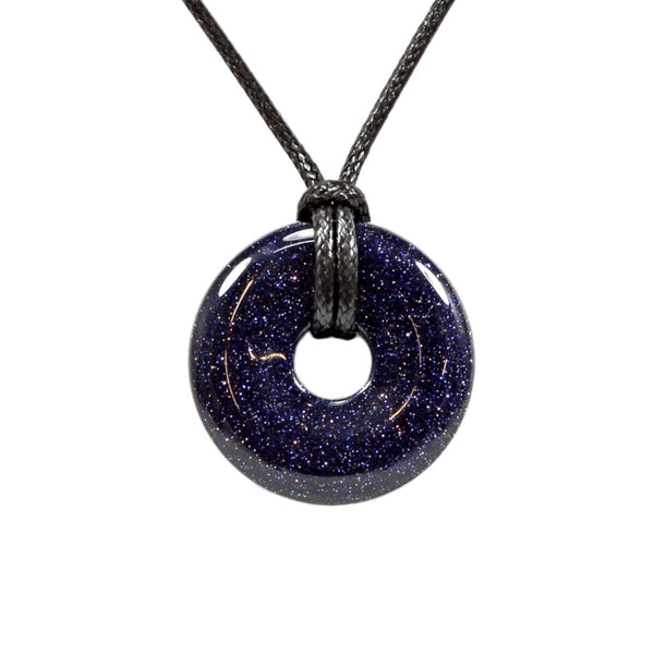 Blue Goldstone Crystal Power Ring Pendant Necklace