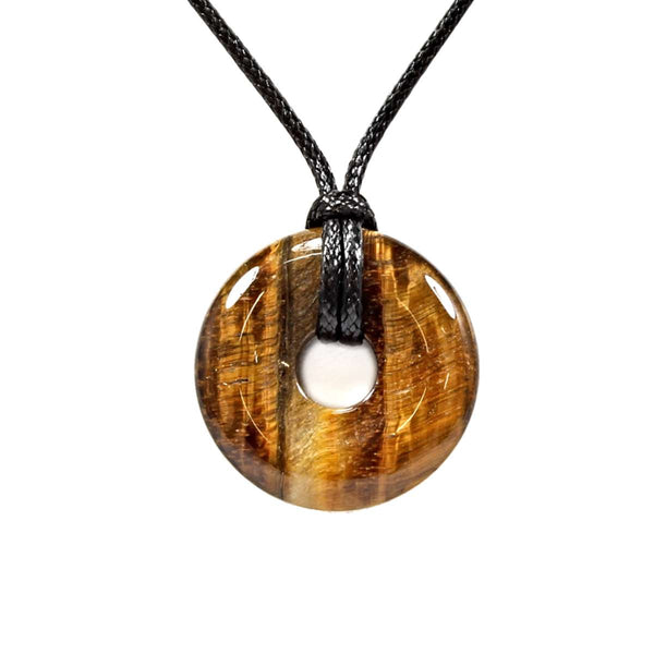 Gold Tigers Eye Crystal Power Ring Pendant Necklace