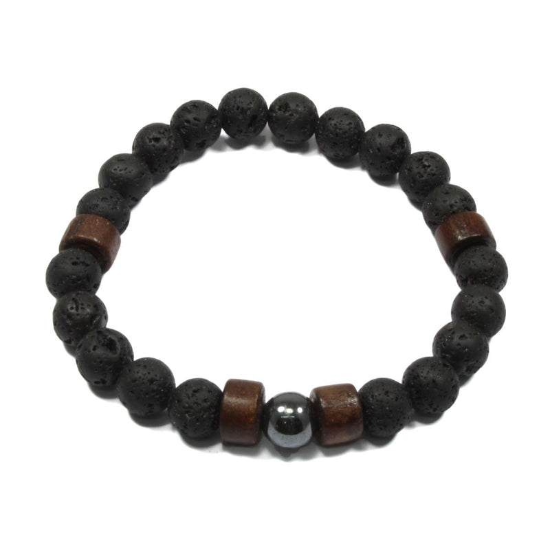 Hematite and Wooden Beaded Essential Oil Diffuser Bracelet
