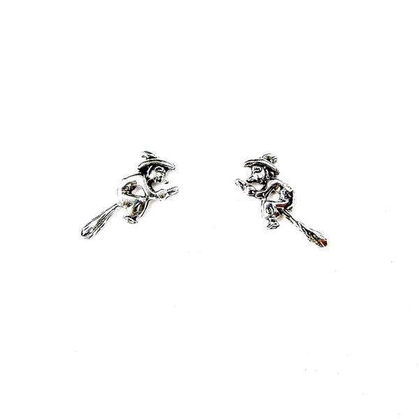 Flying Witch Stud Earrings - Sterling Silver
