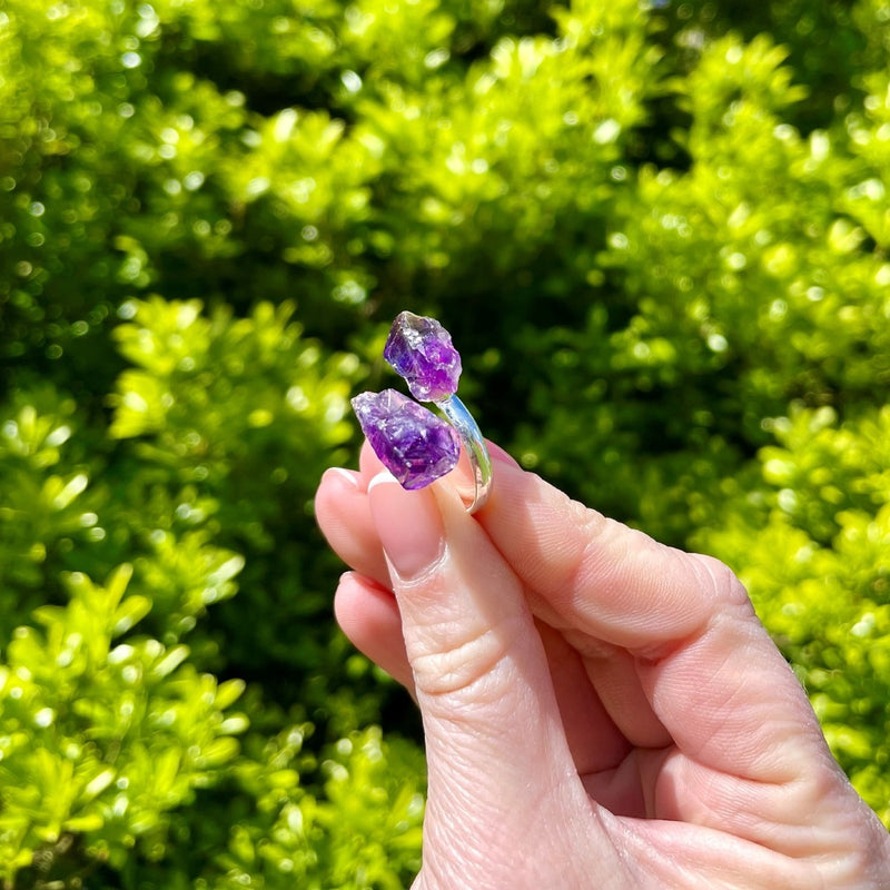 Amethyst Crystal Adjustable Silver Ring