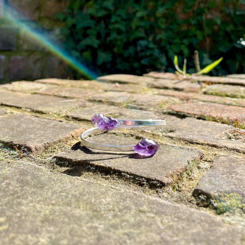 Amethyst Crystal Adjustable Silver Bangle