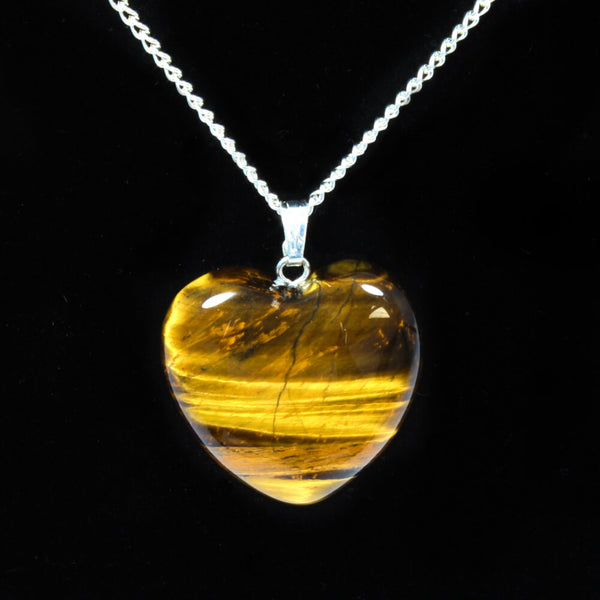 Gold Tigers Eye Heart Pendant With Chain