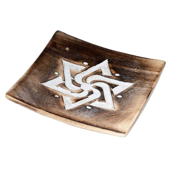 Mango Wood Square Carved Geometric Incense Stick Burner