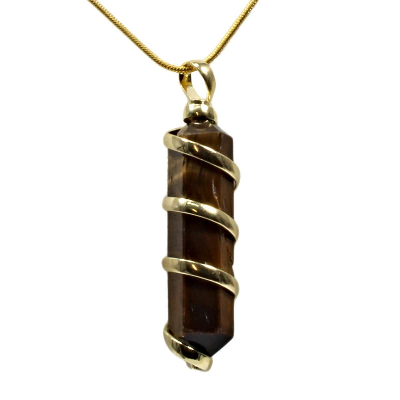 Gold Tigers Eye Point with Gold Spiral Pendant & Chain