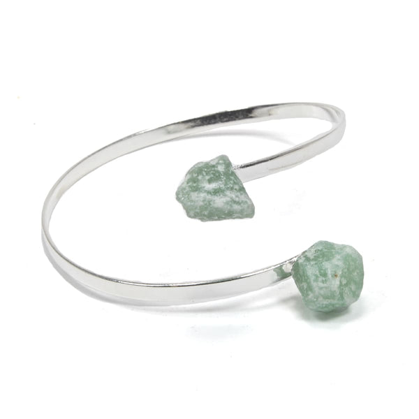 Green Aventurine Crystal Adjustable Silver Bangle
