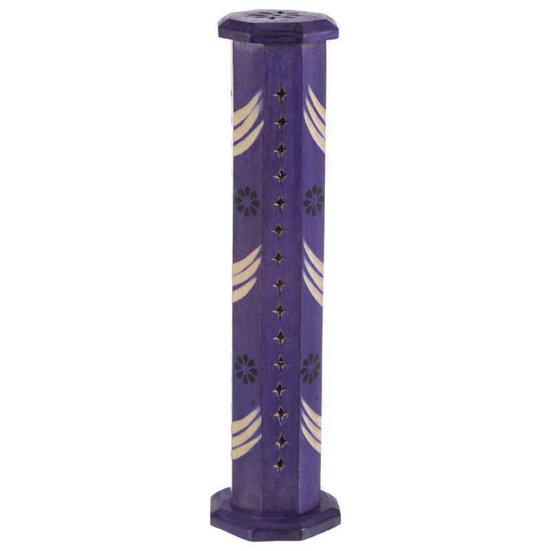Mango Wood Incense Burner Tower with Flower Fretwork (Blue)