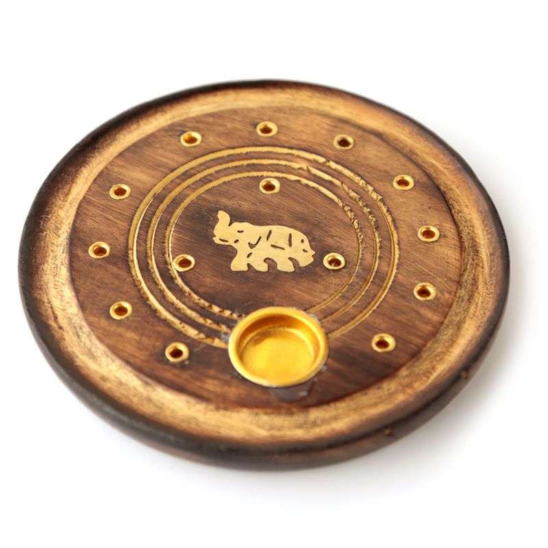 Mango Wood Round Elephant Incense Burner