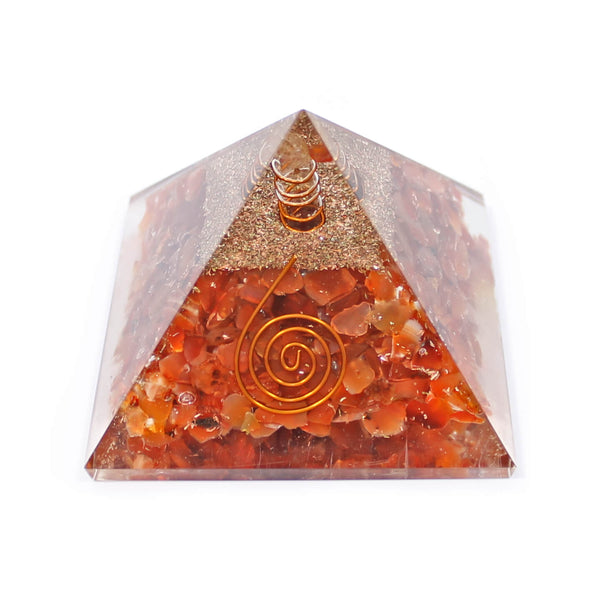 Carnelian With Copper Quartz Orgone Pyramid (7cm)