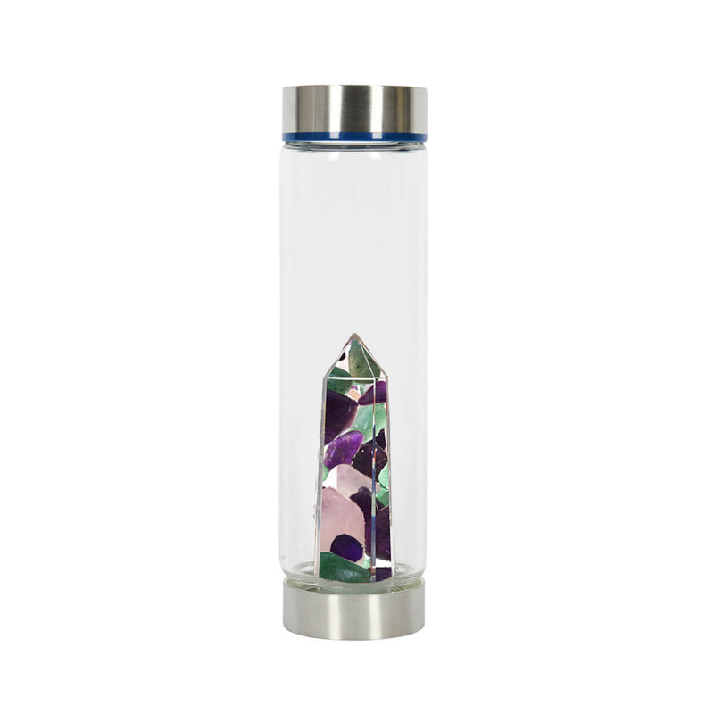 Bewater Love Glow Glass Bottle - Rose Quartz, Amethyst and Aventurine Quartz