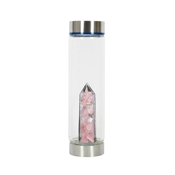 Bewater Love Harmony Glass Bottle - Rose Quartz and Clear Quartz Crystal