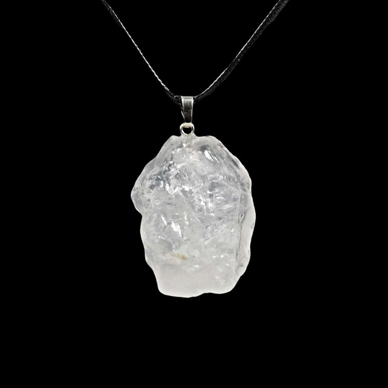 Rough Clear Quartz Crystal Pendant & Braided Rope Necklace