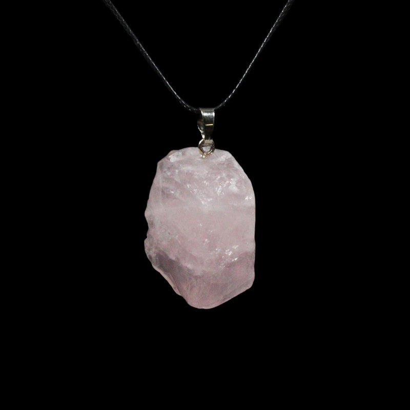 Rough Rose Quartz Crystal Pendant & Braided Rope Necklace