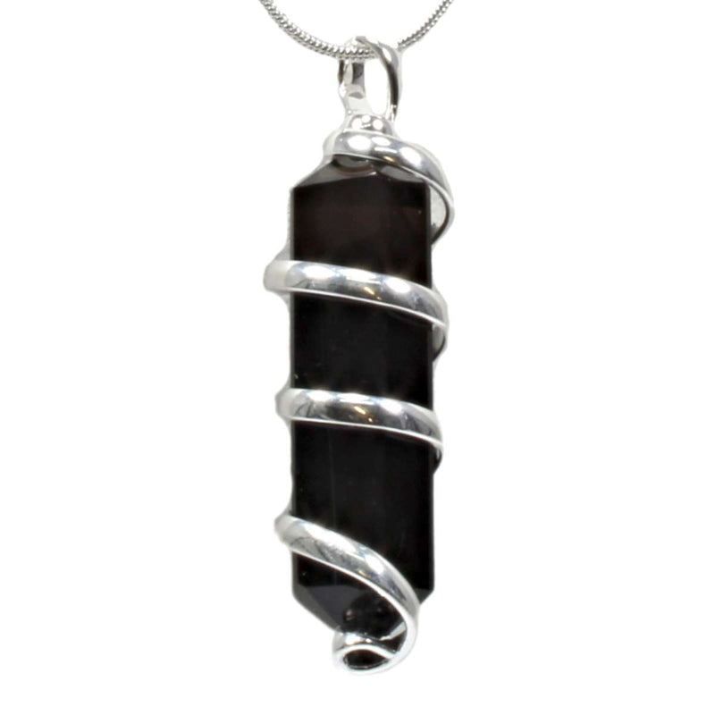 Black Obsidian Point with Silver Spiral Pendant & Chain