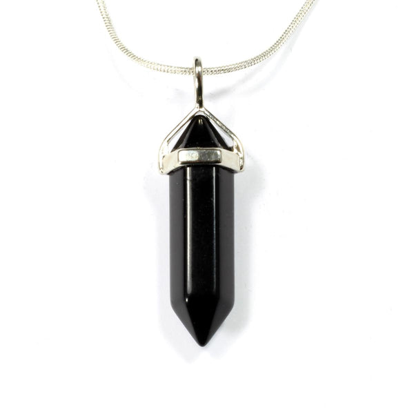 Black Onyx Crystal Point Pendant With Chain
