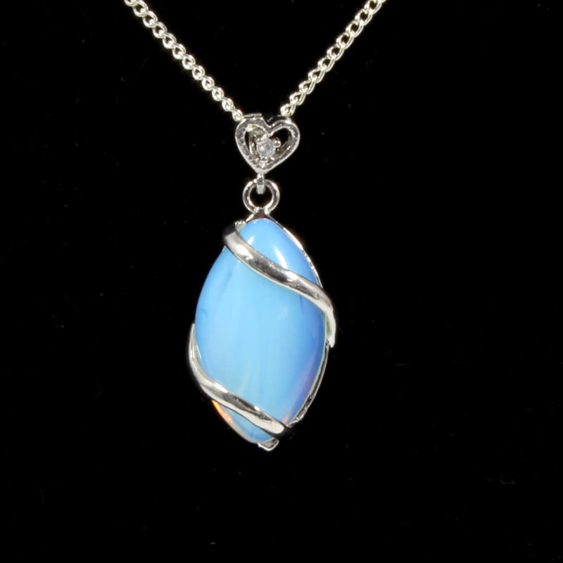 Opalite Heart & Oval Pendant With Chain