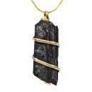 Black Tourmaline Rough Crystal Spiral Pendant with Gold Chain