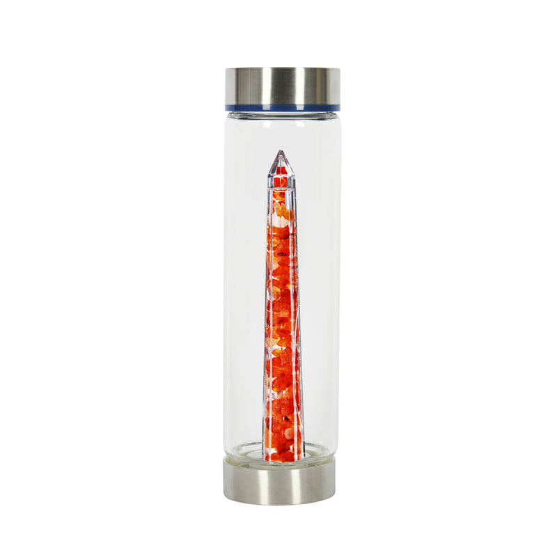 Bewater Power Courage Glass Bottle - Carnelian and Rock Crystal