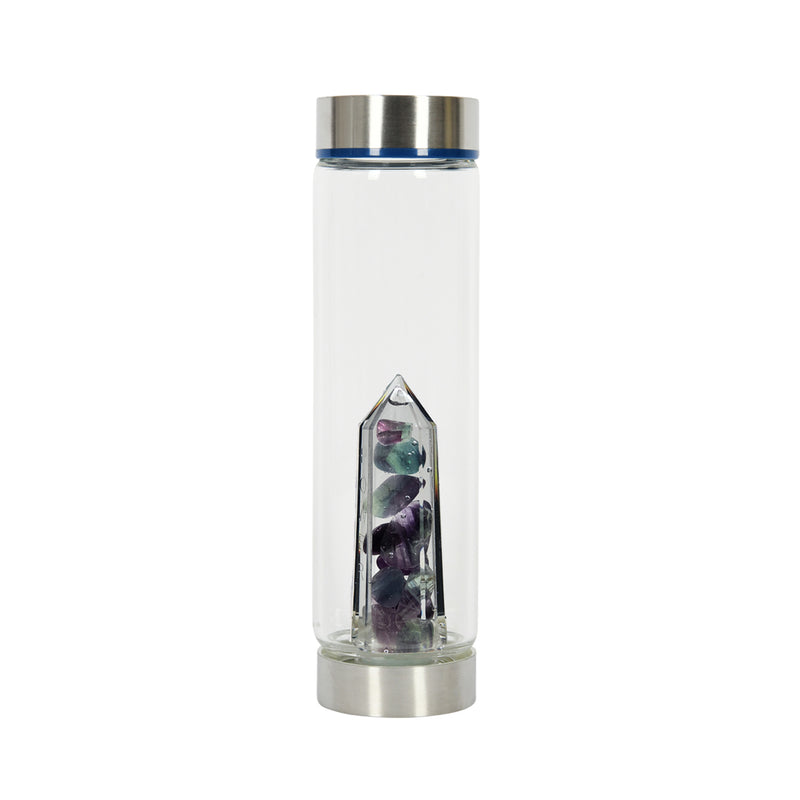 Bewater Power Positive Glass Bottle - Fluorite and Clear Quartz