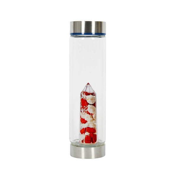 Bewater Power Vitality Glass Bottle - White Howlite, Red Jasper and Rock Crystal