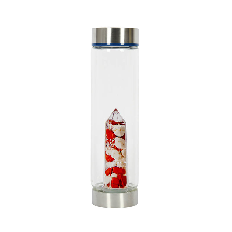 Bewater Power Vitality Glass Bottle - White Howlite, Red Jasper and Rock Crystal