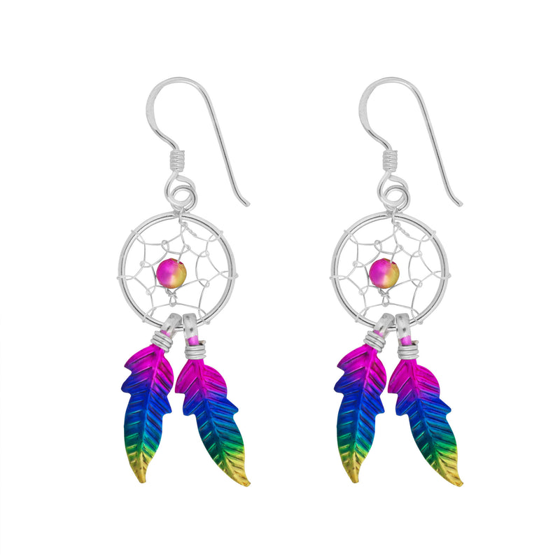 Rainbow Dreamcatcher Earrings - Sterling Silver
