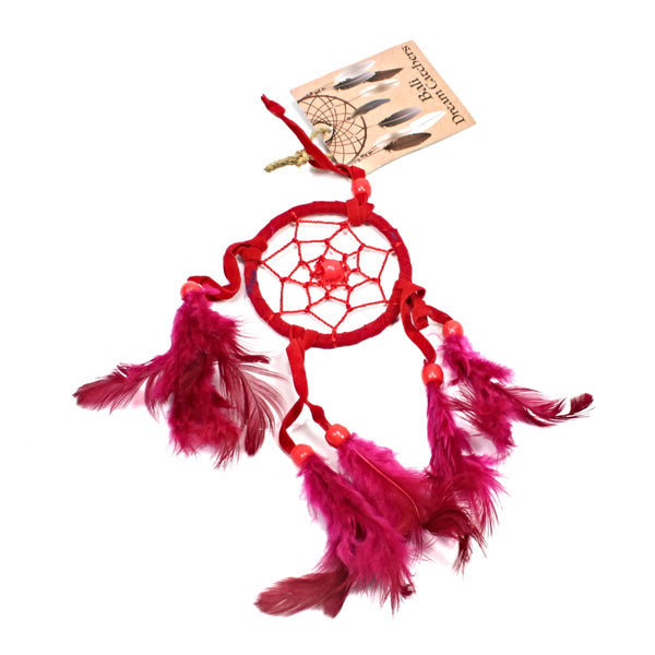 Small Round Bali Dreamcatcher - Red