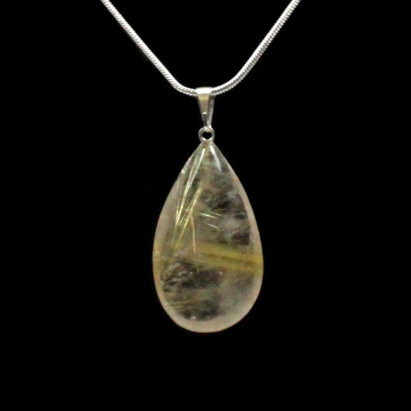 Rutilated Quartz Teardrop Pendant with Chain