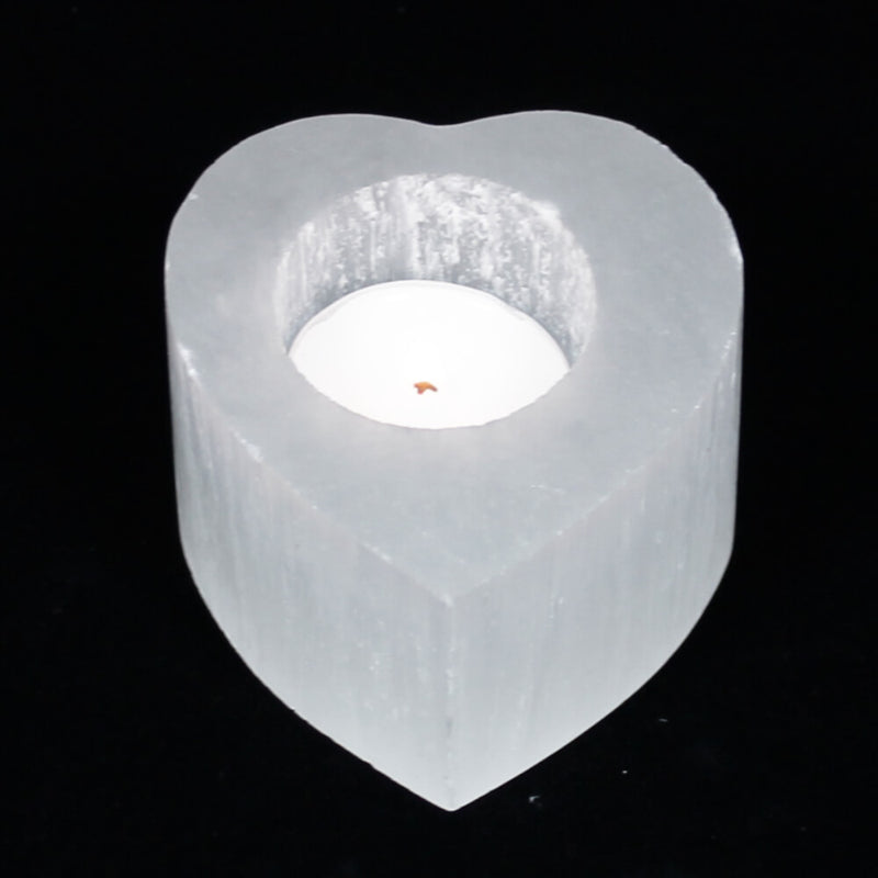 Selenite Heart Candle Holder