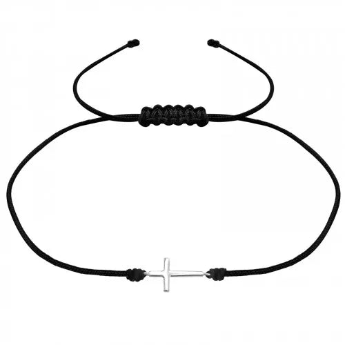 Sterling Silver Cross Adjustable Corded Bracelet