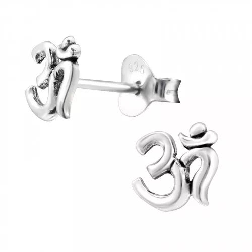 Sterling Silver Om Symbol Stud Earrings