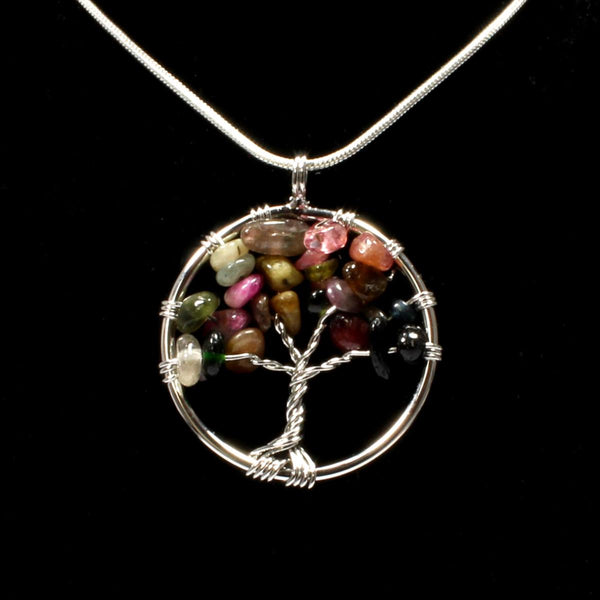 Watermelon Tourmaline Tree Of Life Pendant With Chain