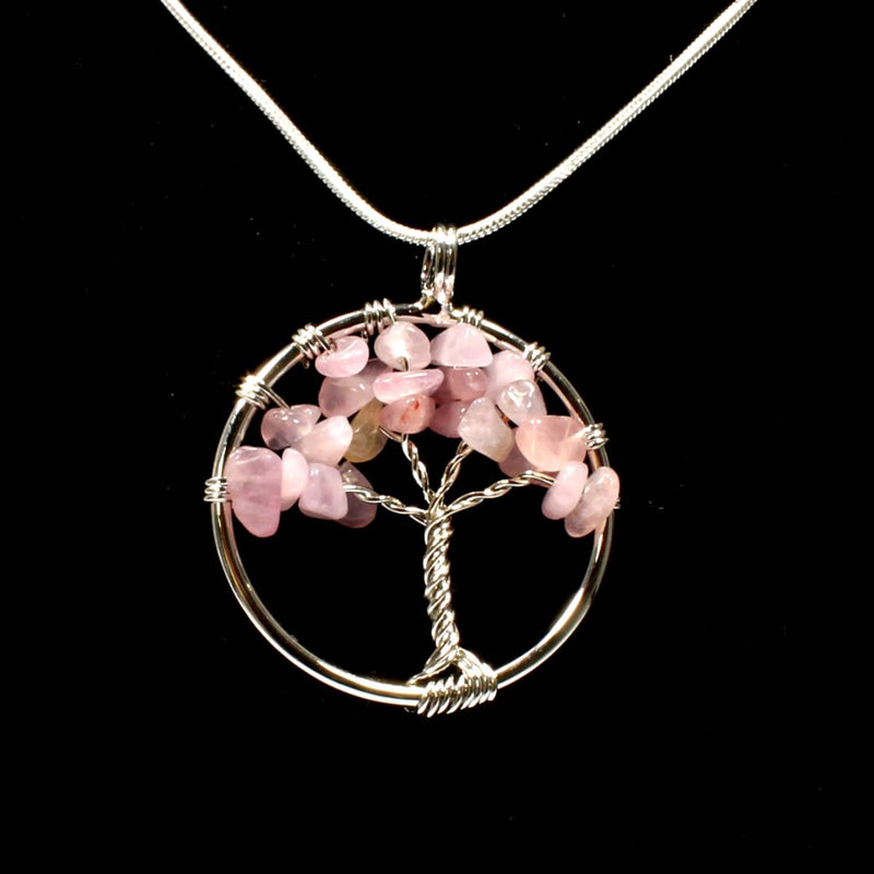 Rose Quartz Tree Of Life Pendant With Chain