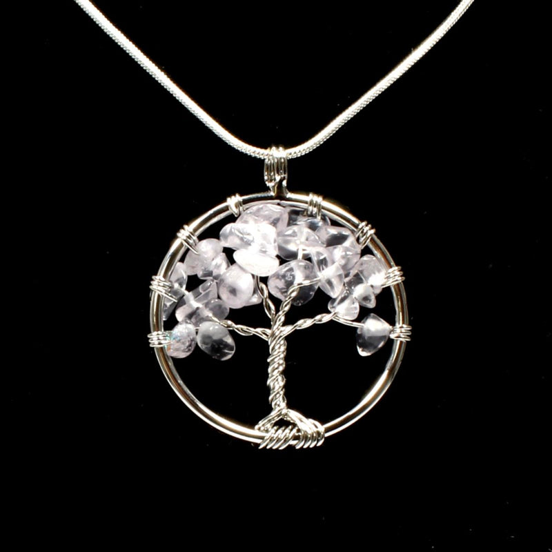 Clear Quartz Tree Of Life Pendant With Chain
