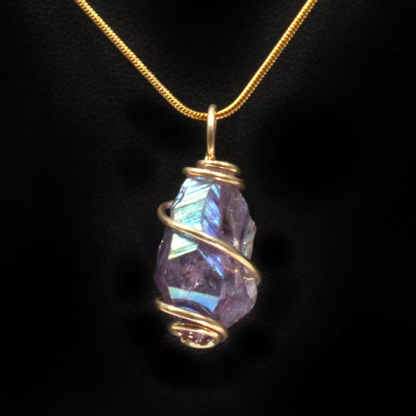 Amethyst Aura Point with Gold Spiral Pendant & Chain