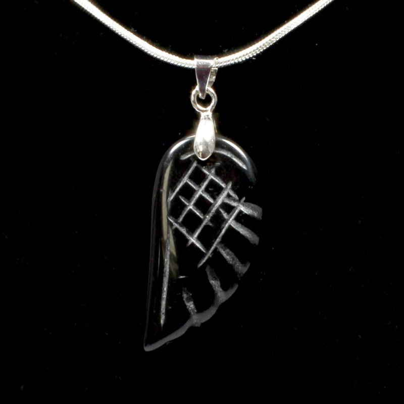 Black Obsidian Angel Wing Pendant With Chain