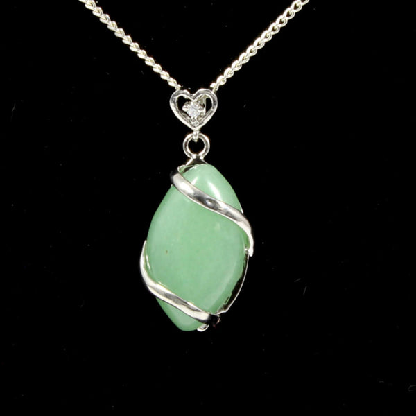 Green Aventurine Heart & Oval Pendant With Chain