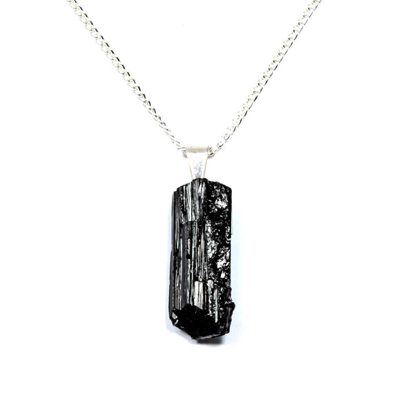 Black Tourmaline Rough Crystal Pendant